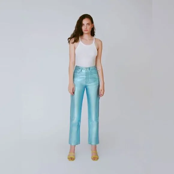 The Mighty Company The Queensway Lamb Leather Silver Pants Straight Leg Size 12 - Picture 7 of 13